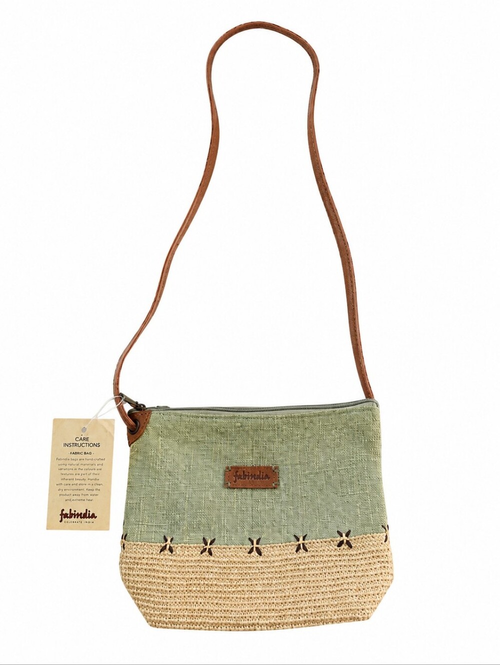 NWT Fabindia Olive Jute Crossbody Sling Bag Handmade India
